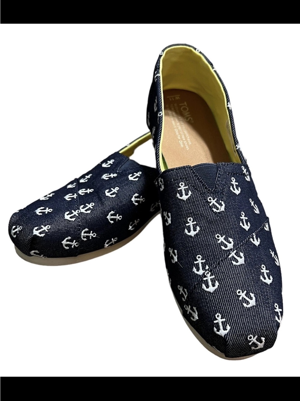 TOMS Navy Canvas Slip-On with White Anchor Print
